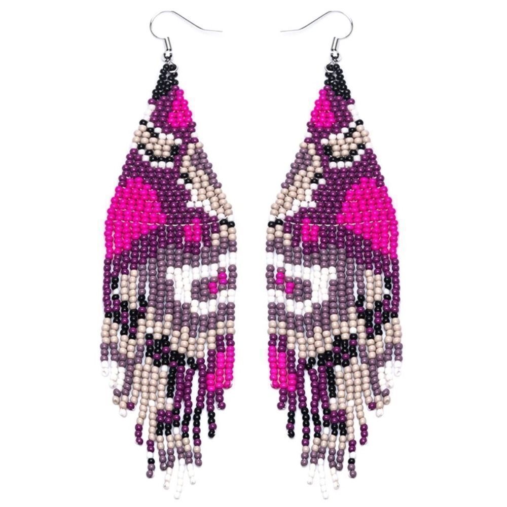 Abstract Bohemian Seed Bead Tassel Dangling Statement FrenchโWire Hook Earrings